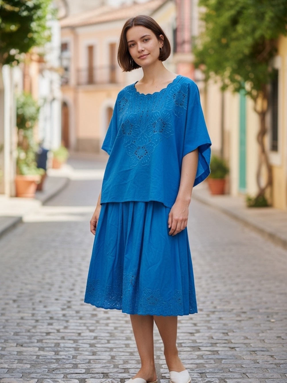 Vintage, Nautica Turquoise Blue Embroidered Midi Dress-M